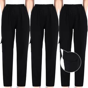 Blosssound Summer Men's Chef Pants Pack Classic 5 Pocket Chef Cargo Baggy Kitchen Pants with Elastic Waist (Large)