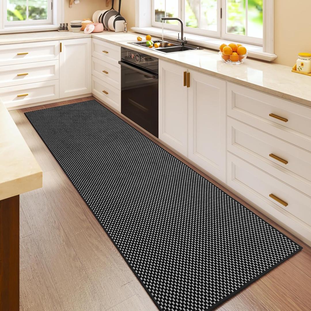 YDKGL 2x6 ft Kitchen Runner Rug Mat Non Slip Boho Woven Hallway Runner Washable, Soft Long Entryway Laundry Hall Floor Runners Rugs Carpet for Indoor Backdoor Bedroom Kitchen Living Room, Black