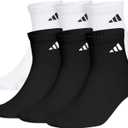 adidas Men's Athletic Cushioned 6-Pack Quarter, Athletic Cushioned Quarter Ankle Socks for Men with Arch Support (Large, White/Black/White)