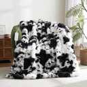 Cow Print Heating Throw Blankets Luxurious Western Soft Bubble Faux Rabbit Fur 8 Heat Settings Overheat Protection Quick Heating Electric Heated Blanket 50"x60"(Black) (Black and White)