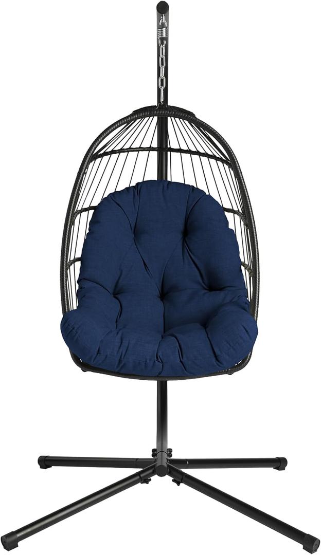 Arden Plush Indoor/Outdoor Egg Chair Cushion, 34 x 49, Water Repellent, Fade Resistant, Tufted for Comfort Sapphire Blue Leala