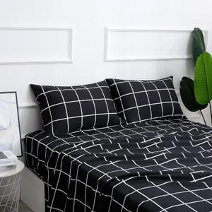 Bed Sheet Set 4 Pieces -Full Size-Soft Durable Microfiber Bedding Sheet Set,Deep Pocket,Stain,Fade & Wrinkle Resistant (Plaid Black)