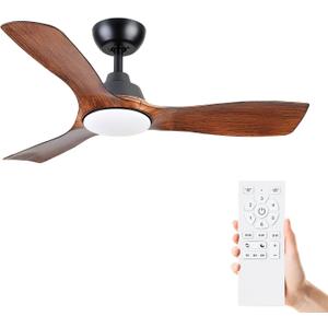 42 Inch Ceiling Fans with Lights and Remote Control,Brown Ceiling Fan with 3 Blades,Downrod,6 Speed Reversible DC Motor,3CCT Dimmable LED,Timers,for Indoor Living Room Bedroom Dining Room Kitchen