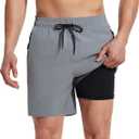 SILKWORLD Mens Swim Trunks with Compression Liner Quick Dry 6 in Bathing Suit Summer Swim Shorts with Zipper Pockets (S)