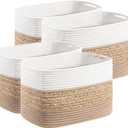 UBBCARE 4 Pack Baskets for Organizing, Woven Storage Baskets for Toys and Towel, Rectangle Cotton Rope Basket with Handles, 14''L x 8''W x9''H, Brown
