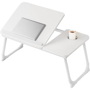 Laptop Desk for Bed, Adjustable Laptops Stand with 5 Adjustable Angles, Portable Lap Tray Table with Cup Holder, Laptop Bed Desk Tray for Eating Working Writing Reading (White)