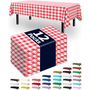 Pureegg Plastic Table Runners Disposable, 14 x 108 Inch, Wedding Party, Decorative Table Runner, Rectangle, Light, Pastel Plastic Cover, Leakproof & Sturdy, Red and White Checkered