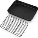 TeamFar Toaster Oven Pan with Rack Set, 9.25 x 7 x 1 Inch Carbon Steel Mini Baking Pan Tray with Cooling Rack for Roasting Cooling, Non-Toxic & Heavy Duty, Nonstick & Easy Clean