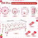Pickmesh 194 Pcs Cherry Party Decorations for 24, Pink Cherry Bow Paper Plates and Napkins Cups Tablecloth Cutlery Coquette Gingham Tableware Set for Baby Shower Birthday Party Supplies