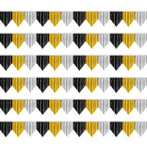 6p Banner Metallic Foil Fringe Wall Hanging Tinsel Fringe Banners backdrop for Parade Floats Garland Wedding Parties Graduation New Year Retirement Anniversary Party Decorations(Black Gold Silver)