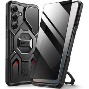 TONGATE Magnetic for Samsung Galaxy S25 FE Case with Privacy Screen Protector, [Compatible with MagSafe][Camera Protective Cover][Military-Grade Protection] Ring Stand Phone Case S25 FE 6.7", Black