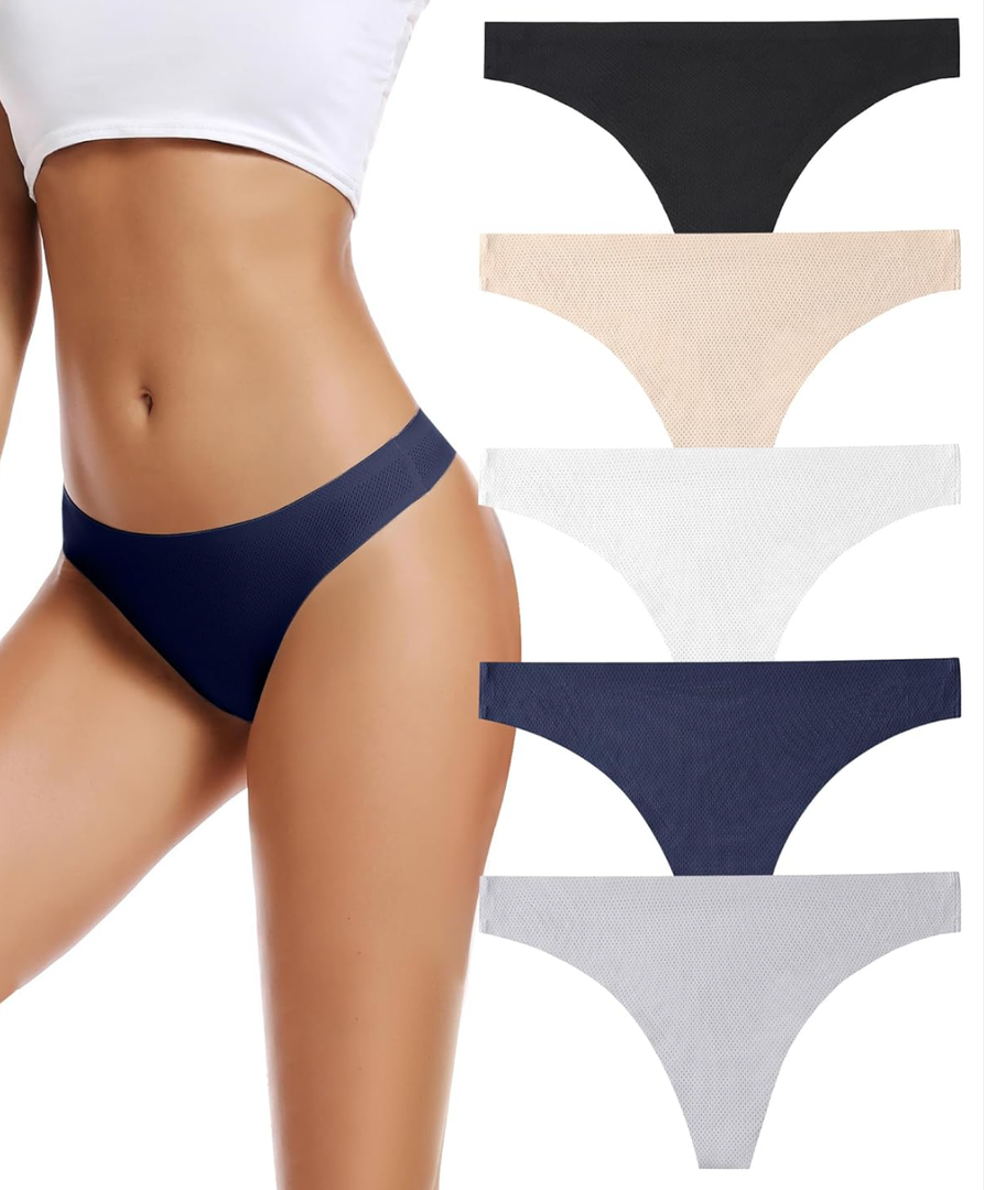 voenxe Seamless Women Underwear Thongs,No Show Ladies Thong,No Line Workout Breathable Comfortable Panties,Soft Undies,5-Pack M