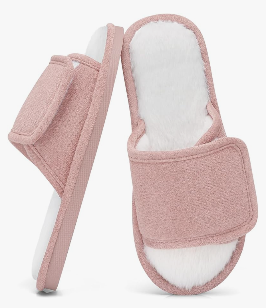 SHIBEVER House Fuzzy Slippers for Women: Indoor Cute Open Toe Warm Pink Slipper - Bedroom Comfortable Woman Shoes Size 8.5-9.5 (Pink)