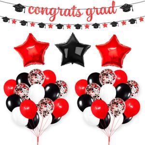 KatchOn, Red and Black Grad Decoration 2025 set - Pack of 37 | Congrats Grad Banner for 2025 Graduation Party Decorations | Graduation Decorations 2025 Red