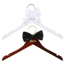2 Pcs Bride Hanger Bride and Groom Wooden Wedding Dress Hanger Set with Bow Tie for Tuxedo Suit Wedding Gift Bridal Party Shower