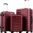 COOLIFE Expandable Suitcase PC ABS TSA Luggage Lock Spinner Carry on (wine red, 3 piece set)