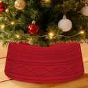 13.5 Inch Mini Knit Christmas Tree Collar - Small Xmas Tree Stand Cover for Tabletop Artificial Trees, Farmhouse Decor for Office, Stairwells & Small Spaces, Red