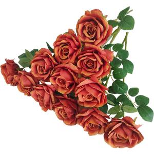 ATFL Burnt Orange Roses Bouquet for Wedding Decorations,12 Pcs Burnt Orange Flowers Artificial,Flower Diameter 4'',Long Stem Artificial Floral for Tall Vase