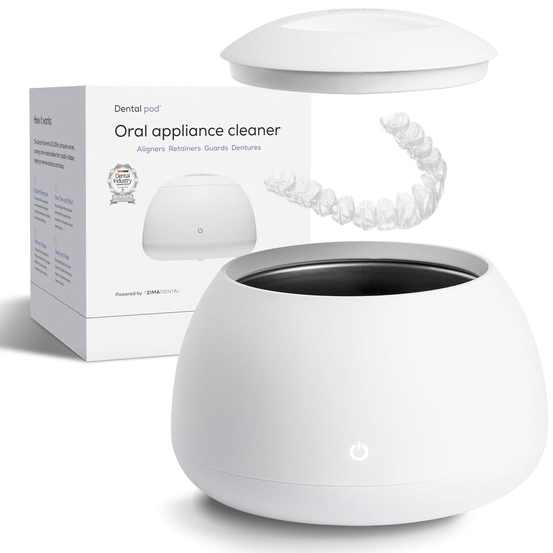 Zima Dental Pod | Arctic White | Ultrasonic Retainer Cleaner Machine | Aligner, Nightguard, Mouth Guard, Denture Cleaner | Oral Dental Care FSA HSA Approved (Arctic White)