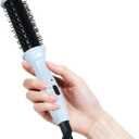 Dual Voltage Heated Round Brush, Mini Thermal Brush for Volumizing and Small Curls, 1 Inch Travel Curling Iron for Short Hair, Blue