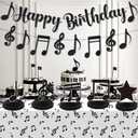 Music Party Decorations Black Musical Note Happy Birthday Bunting Banner Notes Tablecloth and 5Pcs Table Honeycomb Centerpieces Decor for Girls Kids Adults Music Themed Birthday Wedding Party Supplies