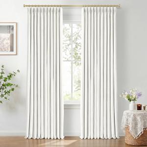 CAPALOCA Pinch Pleated Blackout Curtains 84 Inches Long, Linen Blend, 100% Blackout Drapes with 20 Hooks, Ideal for Bedroom and Living Room, 40" W x 84" L (Pack of 2), Neutral White