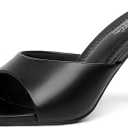 Mostrin Kitten Heels for Women Round Toe Heels With Bow Vintage Mules Sexy Slip on Stiletto Backless Sandals for Party Daily. Size 39, Black Pu