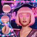 PLULON Pink Bob Wig Tutu Heart Sunglasses for Women Costume, Colorful Party Bob Wigs 80s Tulle Tutus Skirt for Christmas Birthday Bachelorette Wedding Valentine's Day Princess Theme Party