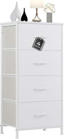 4 Drawer Dresser Fabric Storage Cabinet with Wood Top Steel Frame, Chest of Drawers Organizer for Bedroom Closet Office,White