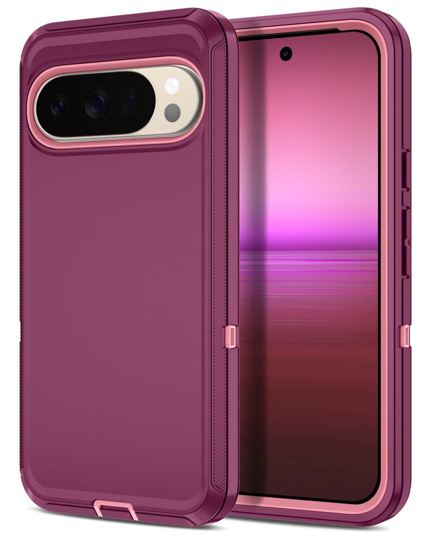 I-HONVA for Google Pixel 10 Pro XL Case Shockproof Dust/Drop Proof 3-Layer Full Body Protection [Without Screen Protector] Rugged Heavy Duty Cover Case for Google Pixel 10 Pro XL,Purple/Pink