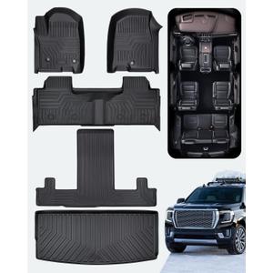Liner Master Floor Mats 3 Row Cargo & Liner Set for Chevrolet Tahoe for GMC Yukon 2024 2023 2022 2021 Only Custom Fit with 2nd Row Bucket Seats All Weather TPE Floor Liners Heavy Duty Accessories