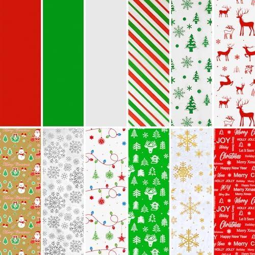 AORZIT 120 Sheets Christmas Tissue Paper - 12 Design Xmas Pattern Gift Wrapping Paper for Gift Bags, Bottles, Party Decor & DIY Craft (12 Colors)