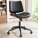 Home Armless Office Chair with Wheels, Modern Walnut Armless Desk Chair, Adjustable Swivel Rolling Task Chair with Curved Back for Small Space, Reading, Meeting Room, Black (1 pcs)
