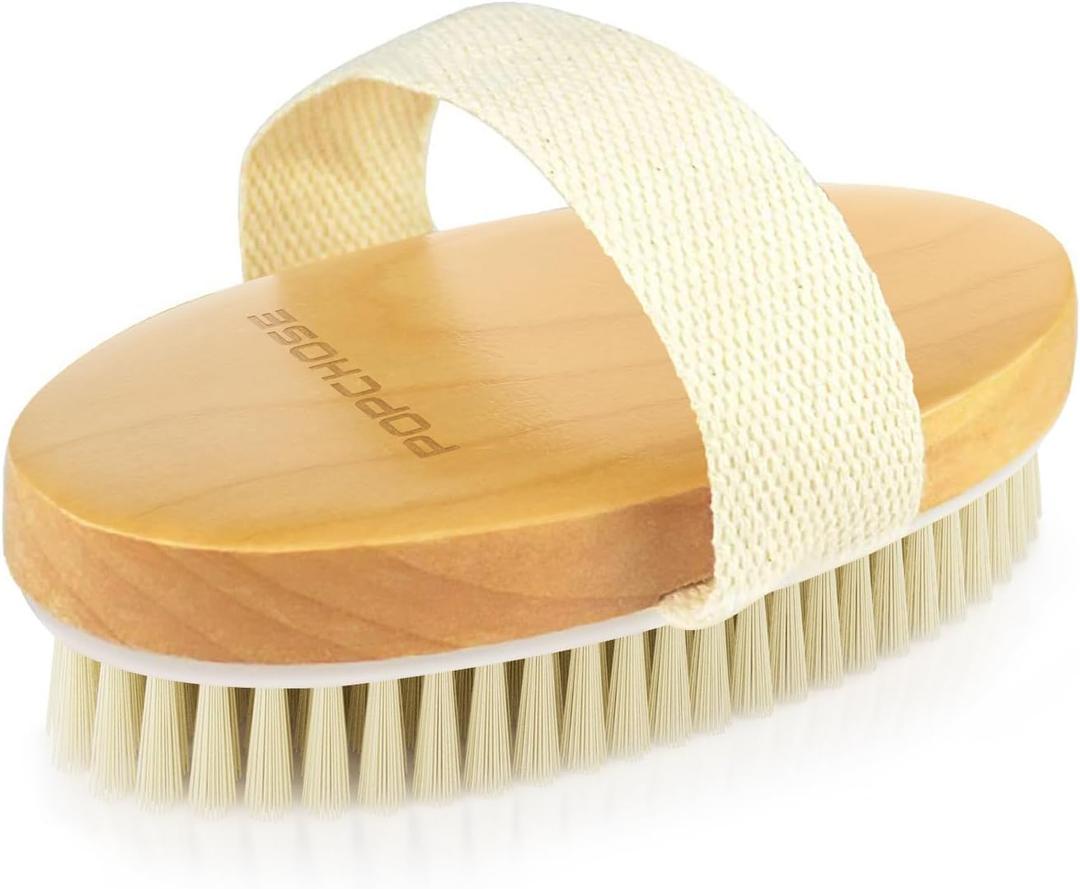 POPCHOSE Dry Brushing Body Brush, Natural Bristle Dry Skin Exfoliating Brush Body Scrub for Flawless Skin, Cellulite Reduction, Lymphatic Drainage and Blood Circulation Improvement, 1 Count (Boar Bristles)