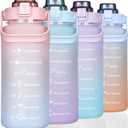 Large Motivational Water Bottle with Straw Time Marker BPA Free for Sport and Fitness (Pink Blue, 64 Oz / Half Gallon)