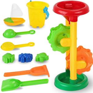 Play Day Kids’ Sand & Water Wheel Tower with Shovel & Rake – Beach Sand Water Toy