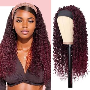 G&T Wig Red Headband Wigs for Black Women Wet and Wavy Headband Wig Ombre Red Curly Synthetic Wigs Dark Roots Glueless Heat Resistant Long Curly Wigs for Daily Wear (24 Inch)