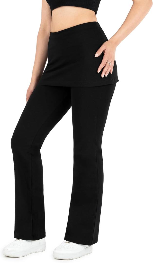 Nirlon Women's Skirted Leggings High Waisted Yoga Pants Gathered Skirt (X-Large, Black)
