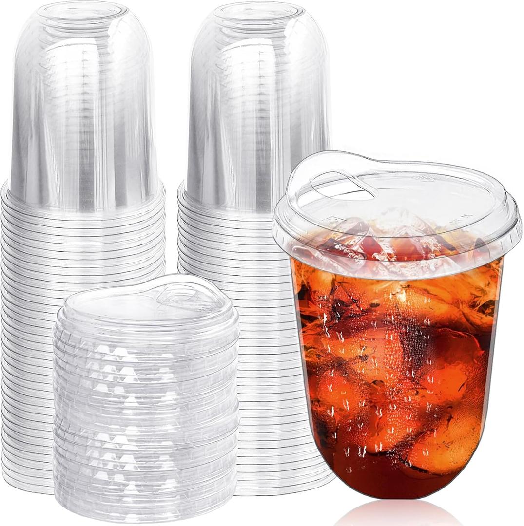 Alaeseje 50 Pack Clear Plastic Cups with Strawless Sip Lids,16 oz Iced Coffee Cups with Lids,Disposable PET Crystal Cups,Round Bottom To Go Cup for Iced Coffee Juice Smoothie Cold Beverage