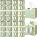 Yeaqee 50 Pcs Mini Metallic Gift Bags with Handles 4x4.75x2.25'' Tiny Thank You Favor Bags with Tag for Easter Mother's Day Wedding Spring Welcome Baby Shower Graduation Birthday (Sage Green,Gold)