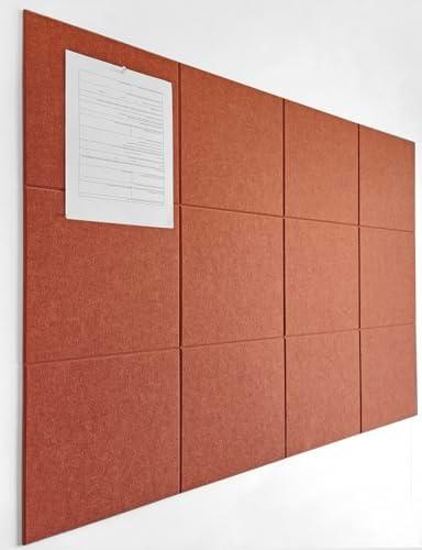DECORITA Large Cork Board Alternative - 47"x35" 12 Pack Felt Wall Tiles with Safe Removable Adhesive Tabs, Cork Wall Tiles Cork Board for Home Office Pin Board Tack Board 48 x 36 - Dark Orange