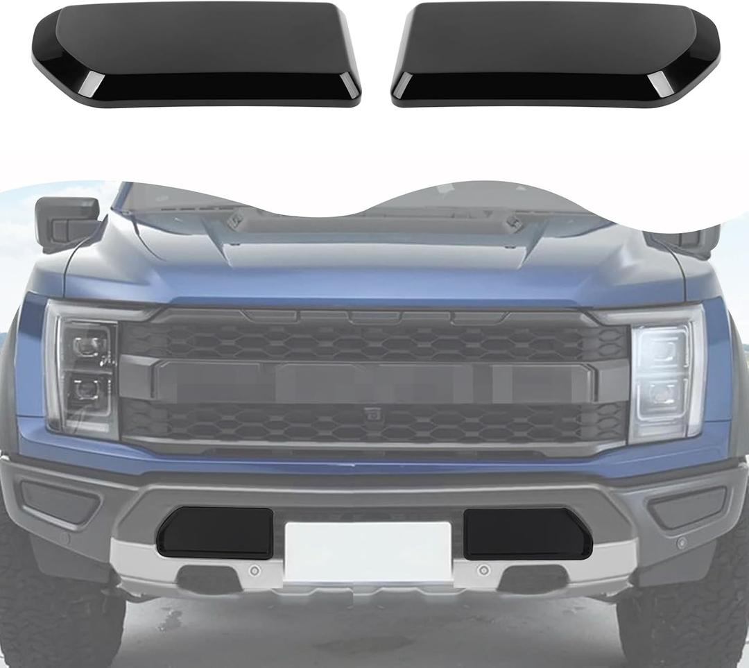 Black Front Bumper Decorative Cover Compatible with Ford F150 Raptor 2021+ Exterior Accessory ABS