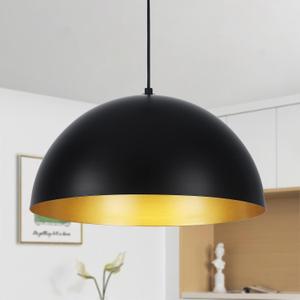 Large Dome Pendant Light, 17.7 inch Vintage Farmhouse Chandelier, Black and Gold Pendant Light Fixture for Kitchen Island Dining Room Bedroom Hallway Foyer