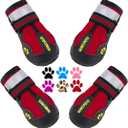 QUMY Dog Shoes for Large Dogs, Medium Dog Boots & Paw Protectors for Winter Snowy Day, Summer Hot Pavement, Water-Resistant in Rainy Weather, Outdoor Walking, Indoor Hardfloors Skid-Resistant Sole, Size 6: 2.6''x3.0'' (W*L) (Pack of 4)