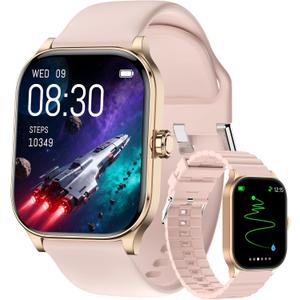 Smart Watch for Men Women(Answer/Make Call), GPS Smartwatches with Heart Rate/SpO2/Sleep/Stress Monitor, 100+ Sports Fitness Watch, IP68 Waterproof Fitness Tracker for Android/iPhone (Pink, 1.96")