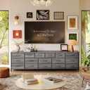 Huuger 77.6" Long Dresser for Bedroom, 16 Drawer Fabric Dresser for Closet, Wide Chest of Drawers with Storage, TV Stand for 65, 75, 85 Inch TV, 77.6" W x 13" D x 26.4" H, Grey