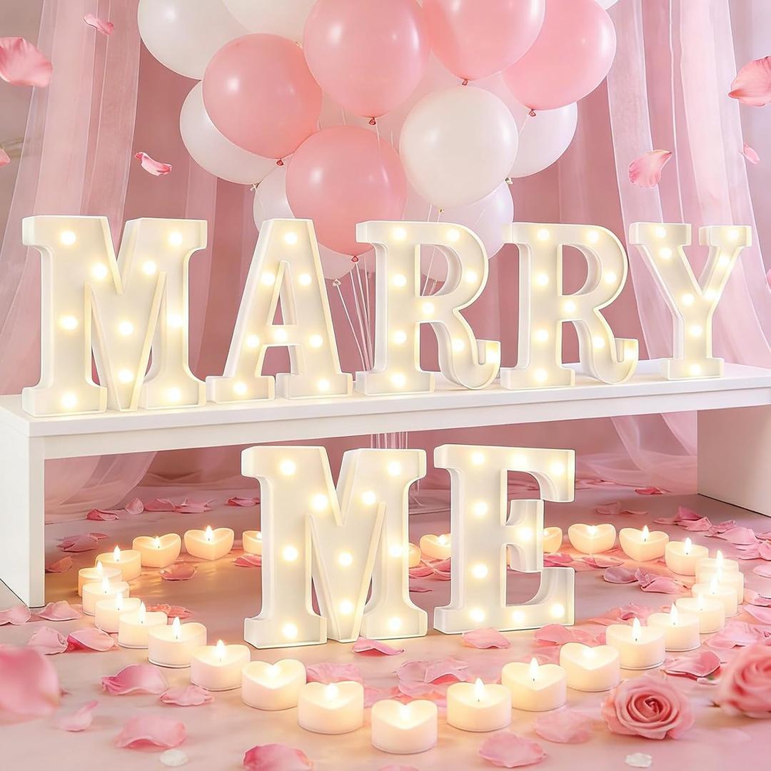 Marry Me Light Up Letters, Will You Marry Me Sign Decorations, Battery Operated Warm White Decorative LED Marquee Letter Lights for Wedding, Proposal Party, Romantic Table Decorations