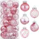 30ct Christmas Ball Ornaments-60mm/2.36" Shatterproof Clear Plastic Xmas Balls Baubles Set with Stuffed Delicate Sparkling, Hanging Christmas Tree Decorations (Pink)