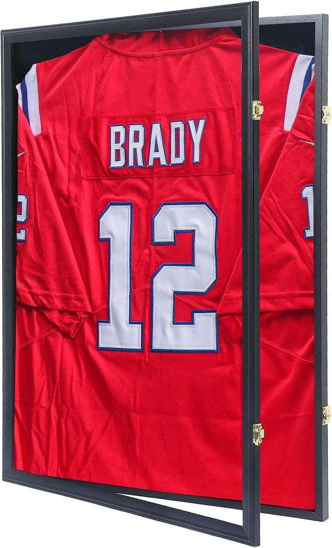 Grintus Jersey Frame Display Case Jersey Display Case Jersey Shadow Box with Uv Protection Acrylic and Hanger for Baseball Basketball Football Soccer Hockey Sport Shirt and Uniform,Black Finish, 23.25"L x 1.5"W x 31.25"H