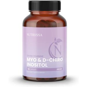 Nutriissa Divine Feminine Myo-Inositol & D-Chiro Inositol Supplement for Women 40:1 Ratio, 4000 mg + 100 mg Hormonal Balance & Menstrual Cycle Support Vegan Capsules 180 Count, BBD 09/01/2028